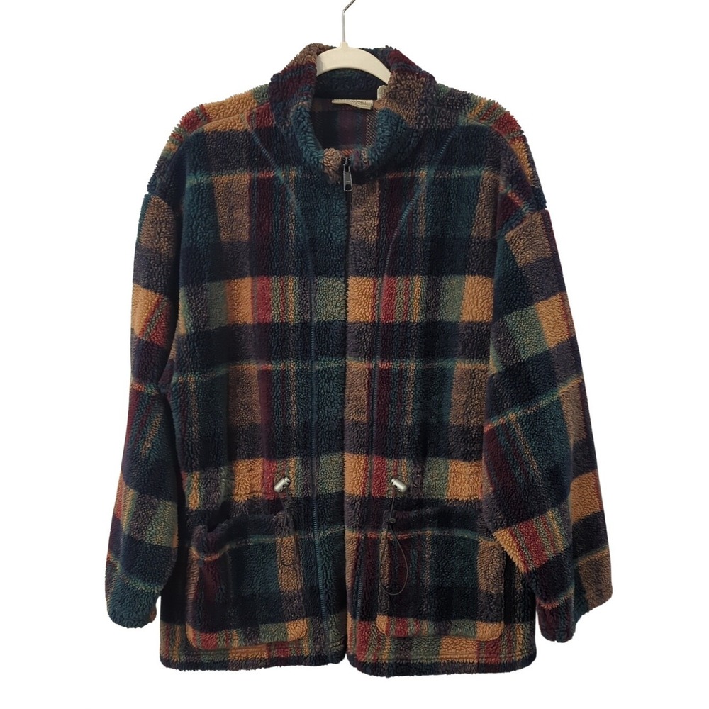 Vintage Coldwater Creek Fleece Plaid Full Zip size Large Camping Hiking